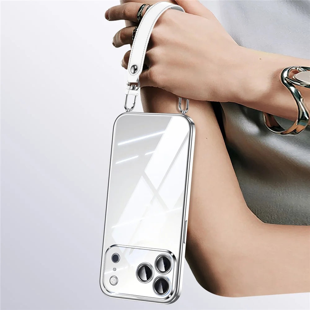 SULADA For iPhone 17 Pro Case Electroplating Ultra Clear Soft TPU Phone Cover with PU Wrist Strap - Silver - 2