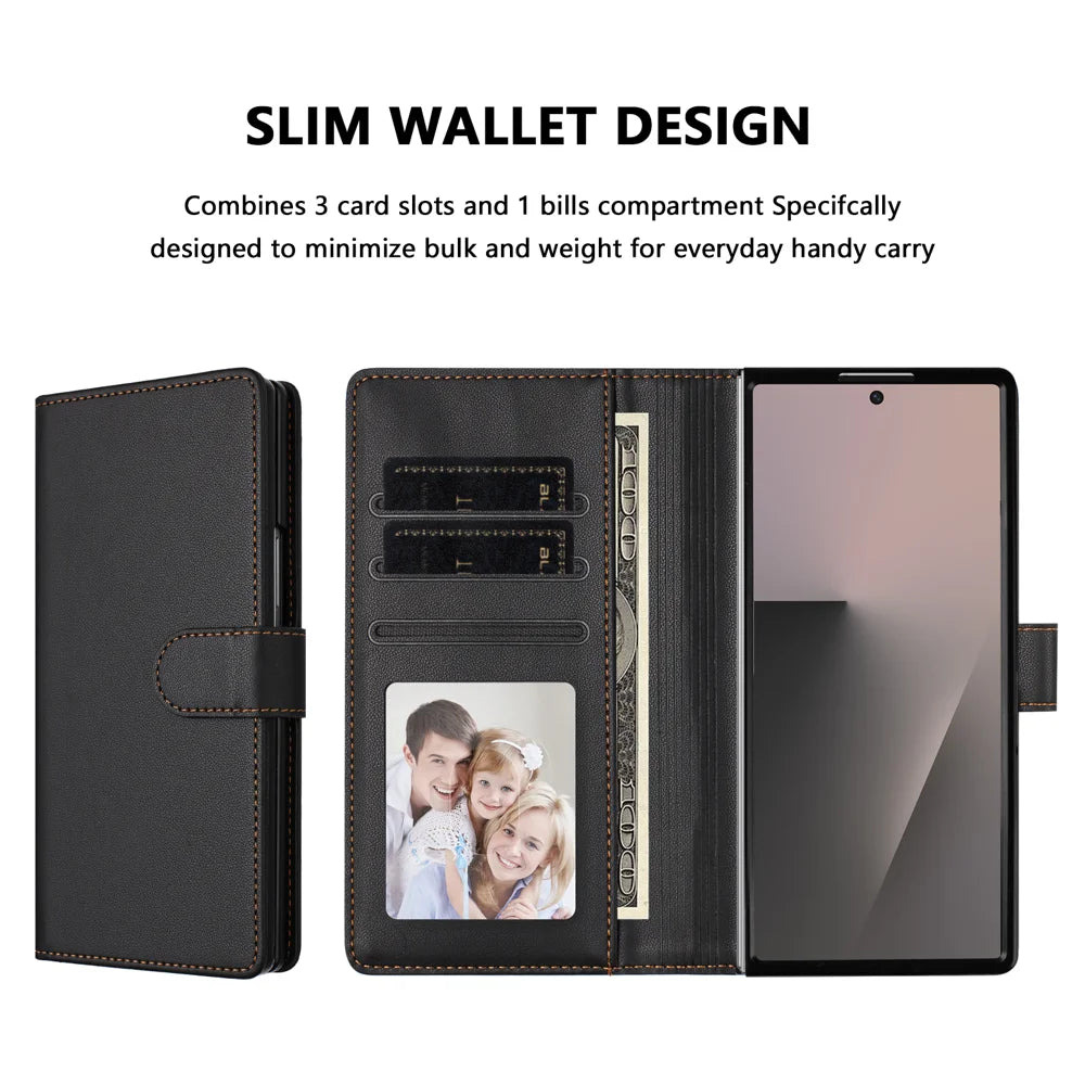 For Samsung Galaxy Z Fold7 5G Leather Case Wallet Stand Phone Cover with Wrist Strap - Black - 2