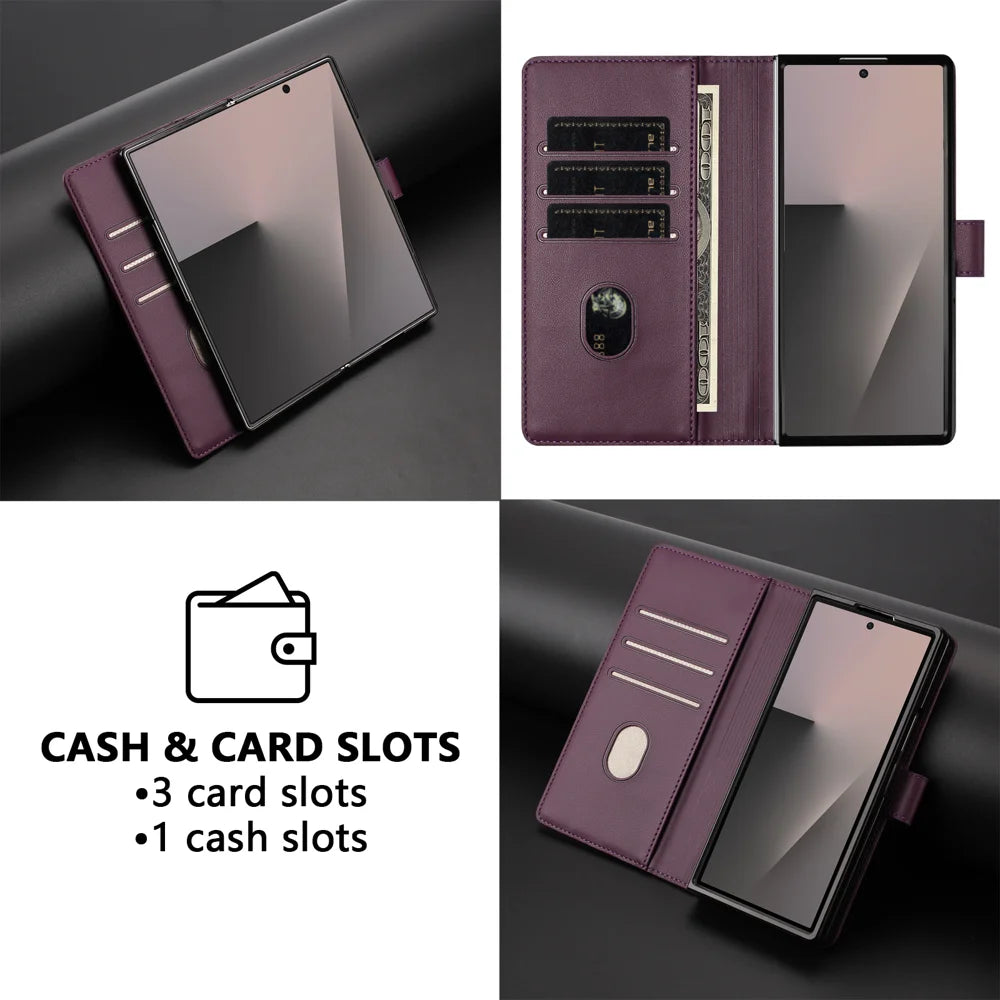 For Samsung Galaxy Z Fold7 5G Case Imprinted Honeycomb RFID Blocking Leather Phone Cover with Strap - Dark Purple - 7