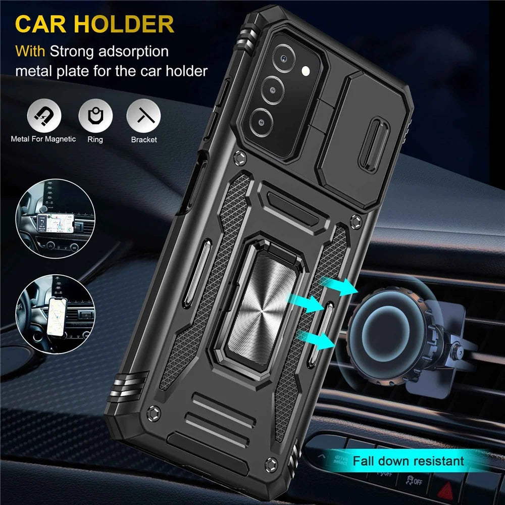 For Samsung Galaxy A03s (165.8mm) (US) Hybrid Hard PC Soft TPU Case Ring Car Mount Kickstand Back Shell with Camera Cover - Black - 6