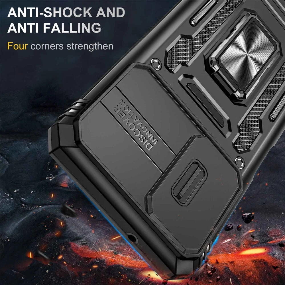 For Samsung Galaxy A03s (166.5mm) Hybrid Hard PC Soft TPU Shockproof Case Ring Car Mount Kickstand Back Shell with Camera Cover - Black - 2