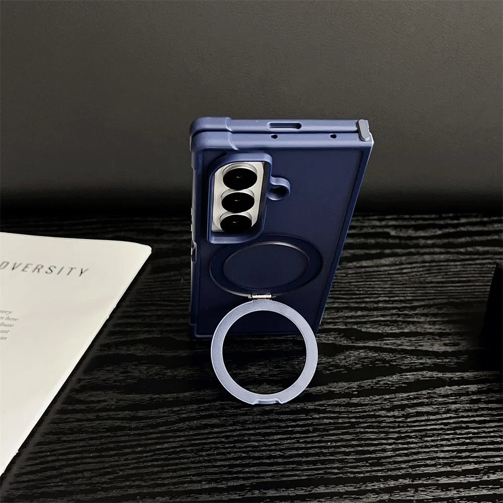 For Samsung Galaxy Z Fold7 5G Magnetic Case Kickstand Shockproof Matte PC + TPU Phone Cover - Blue - 4
