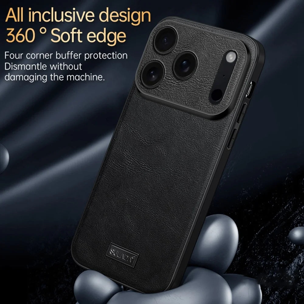 SULADA For iPhone 17 Pro Case PU Leather + TPU + PC Back Phone Cover - Black - 6