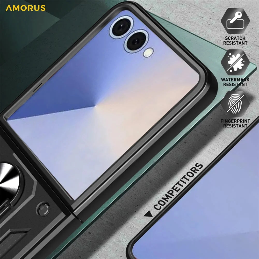 AMORUS For Samsung Galaxy Z Flip7 5G Case Kickstand PC + TPU Phone Cover - Black - 4