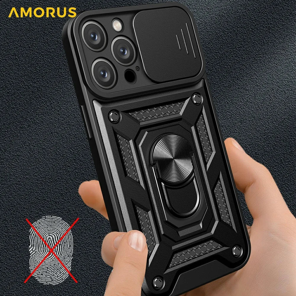 AMORUS For iPhone 16 Pro Max Case Kickstand PC + TPU Phone Cover with Camera Lens Slider - Blue - 5