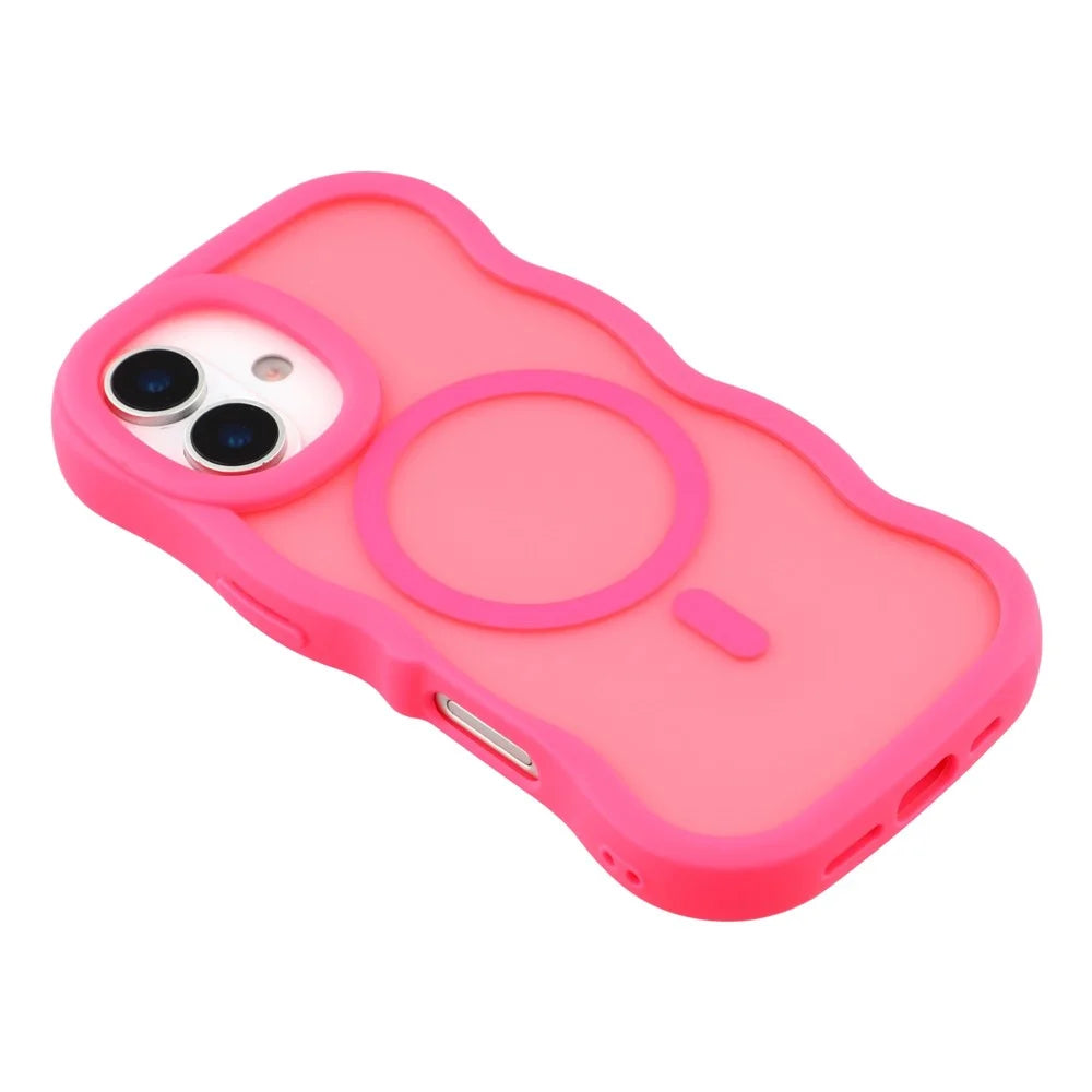 For iPhone 17 Case Compatible with MagSafe TPU + PC Phone Back Cover Skin Touch Wave Shape - Rose - 4