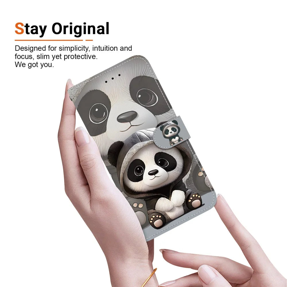 For Samsung Galaxy A18 5G / A17 5G / A17 4G / A26 5G Wallet Case Pattern Printing Leather Stand Phone Cover with Strap - Panda - 5