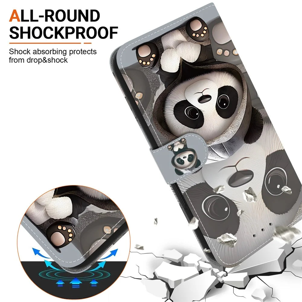 For Samsung Galaxy A18 5G / A17 5G / A17 4G / A26 5G Wallet Case Pattern Printing Leather Stand Phone Cover with Strap - Panda - 6