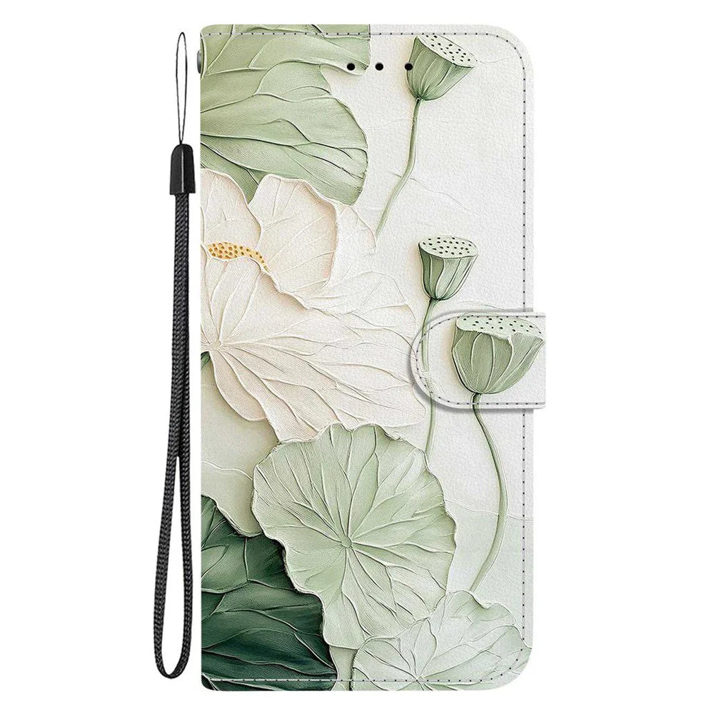 For Samsung Galaxy A18 5G /  A17 5G / A17 4G Wallet Case Pattern Printing Leather Stand Phone Cover with Strap - Lotus - 7