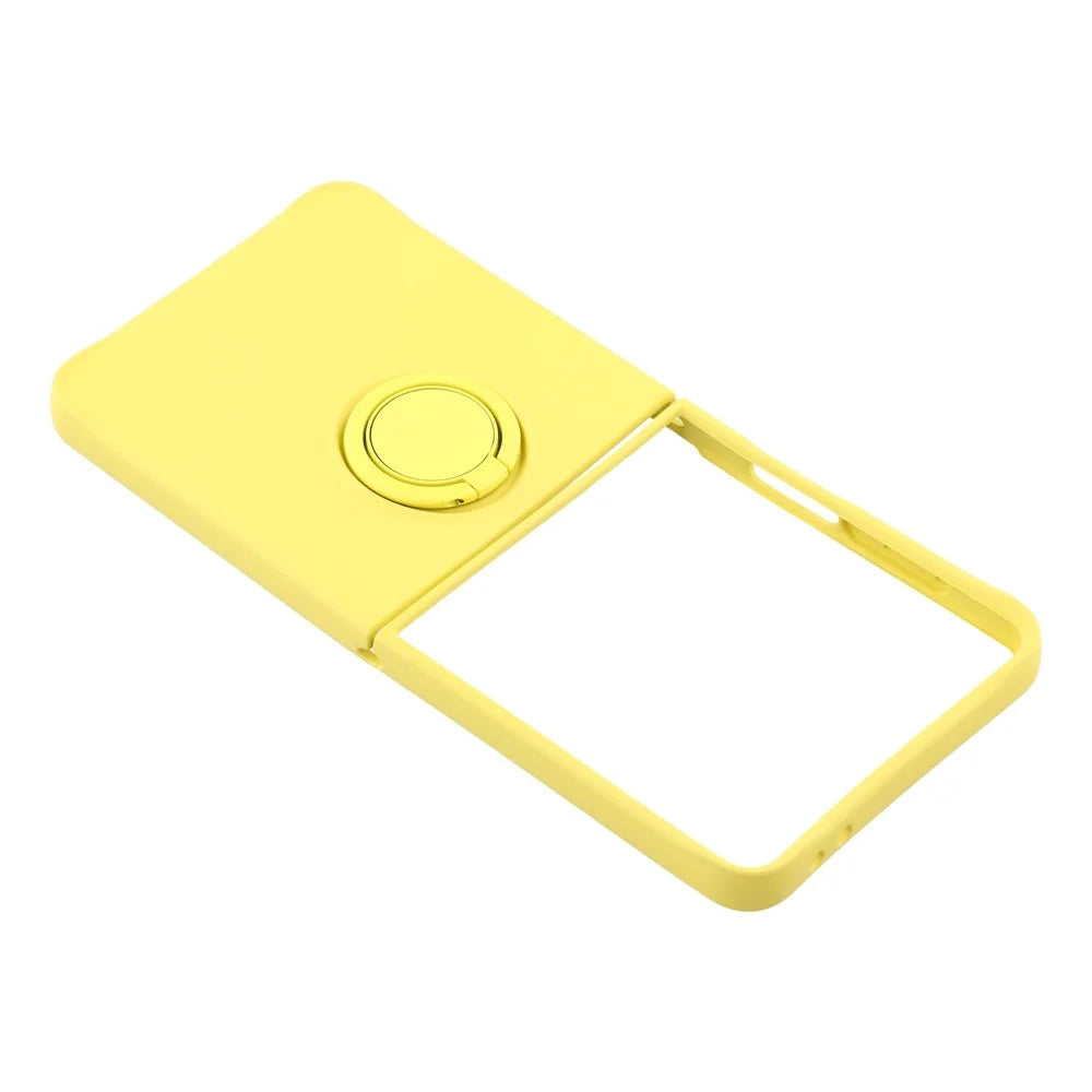 For Samsung Galaxy Z Flip7 5G Silicone Case with Strap Ring Kickstand Phone Cover - Yellow - 5