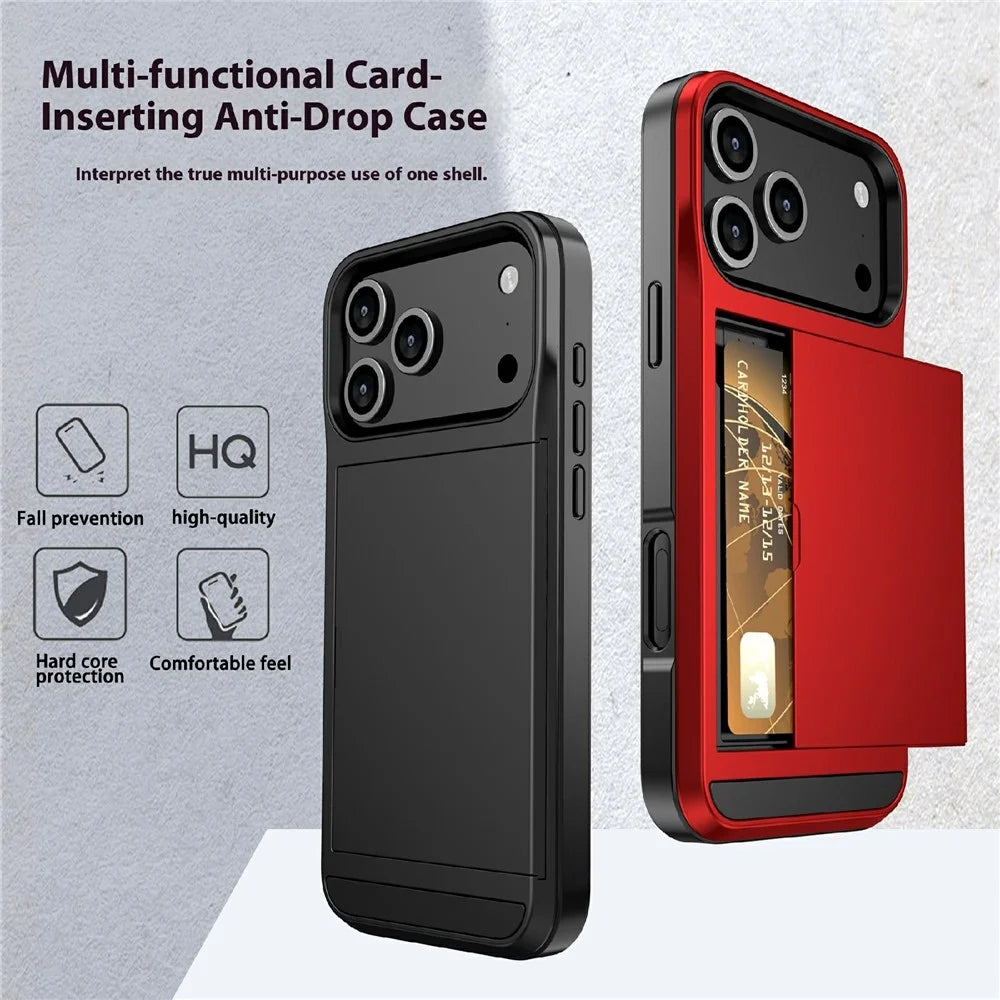 For iPhone 18 Pro Max / 17 Pro Max Case with Sliding Card Holder PC + TPU Phone Back Cover - Black - 2