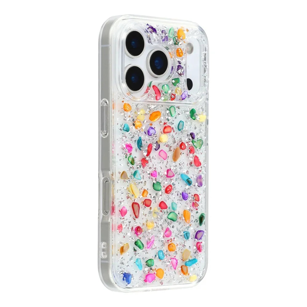 JAUCASE For iPhone 17 Pro Case Natural Colorful Stone Epoxy TPU PC Phone Back Cover - White - 1