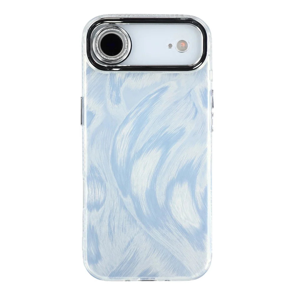 For iPhone Air Case IMD Design Shockproof Hybrid Phone Cover with Glass Lens Film - Feather Yarn Pattern  /  Silver - 3
