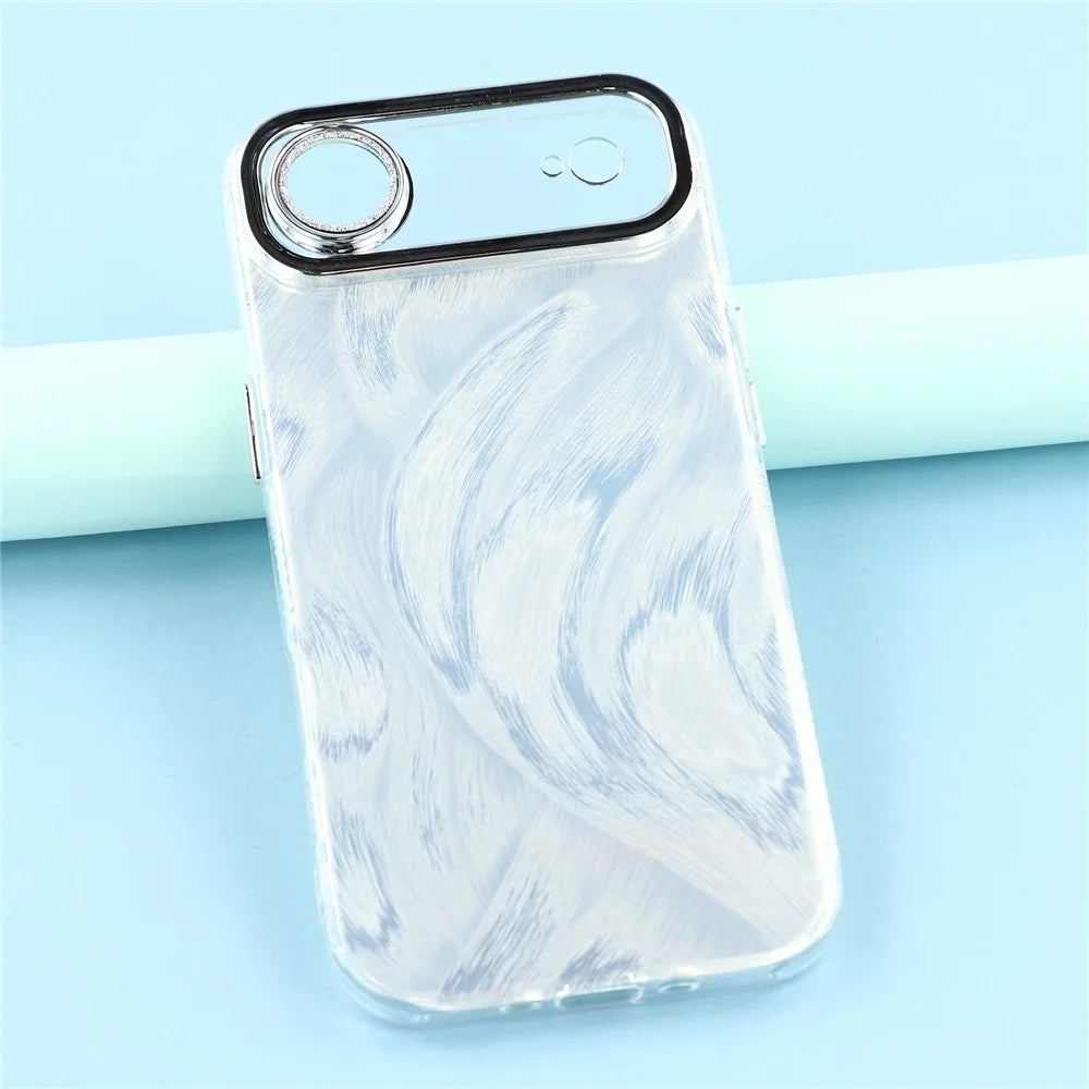 For iPhone Air Case IMD Design Shockproof Hybrid Phone Cover with Glass Lens Film - Feather Yarn Pattern  /  Silver - 6