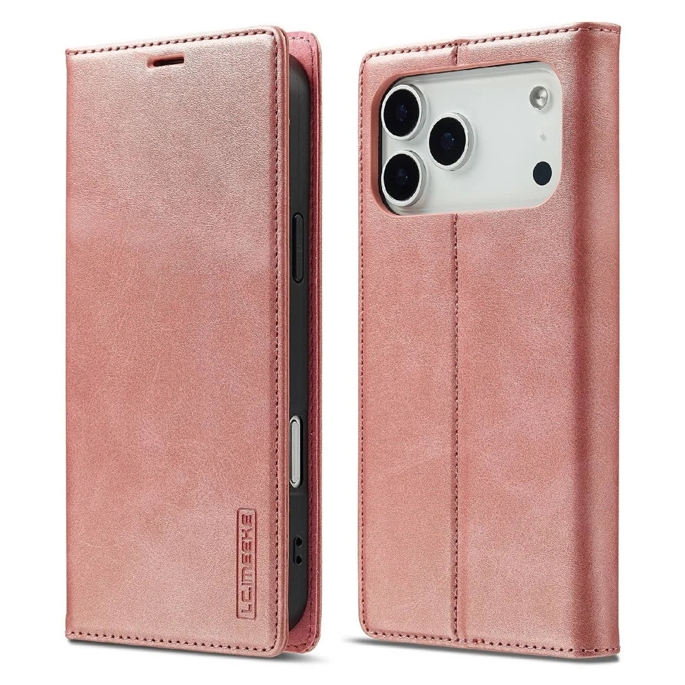 LC.IMEEKE For iPhone 18 Pro / 17 Pro Case Wallet Microfiber Leather Phone Cover - Rose Gold - 1