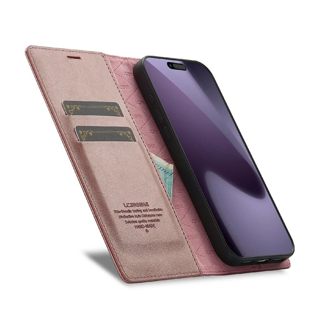 LC.IMEEKE For iPhone 18 Pro / 17 Pro Case Wallet Microfiber Leather Phone Cover - Rose Gold - 2