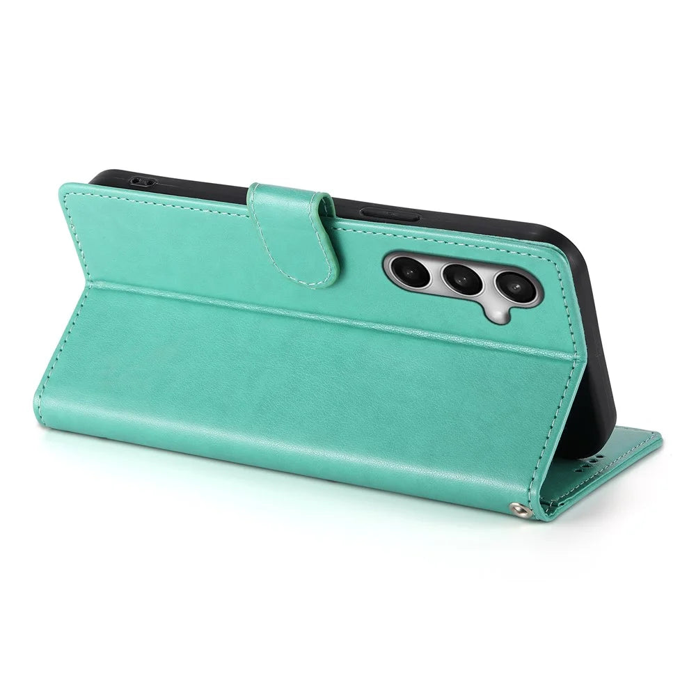 For Samsung Galaxy S25 FE Wallet Case Butterfly Floral Imprint PU Leather Phone Cover with Wrist Strap - Green - 3