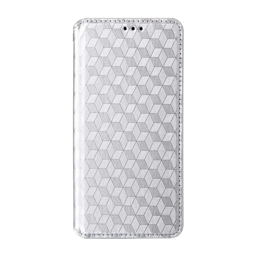 For Google Pixel 10 / 10 Pro Case Wallet Rhombus Imprinted Leather Phone Cover - Silver - 6