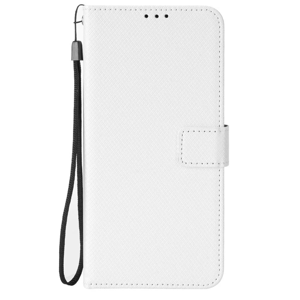 Leather Wallet Case for Realme Note 70T 4G / Narzo 80 Lite 4G / Realme C71 4G (India) Diamond Texture Phone Cover with Strap - White - 7