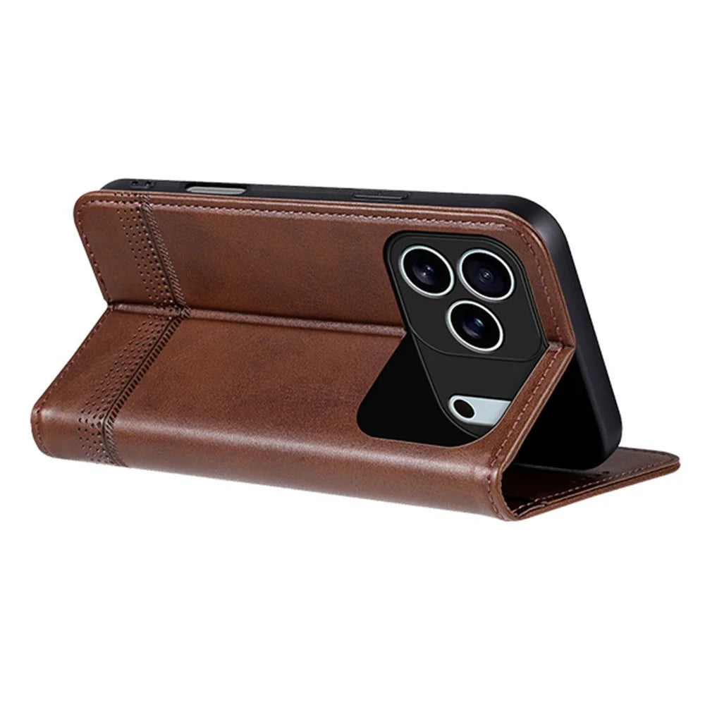 AZNS For iPhone 18 Pro / 17 Pro Case Cowhide Texture PU Leather Wallet Phone Cover - Coffee - 3