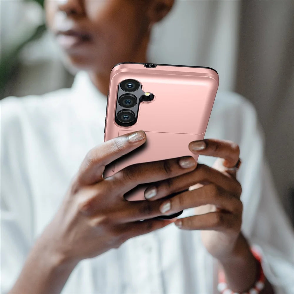 For Samsung Galaxy S25 FE Case with Card Holder TPU + PC Phone Back Cover - Rose Gold - 6