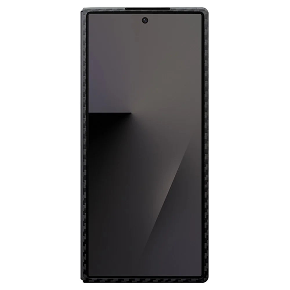 For Samsung Galaxy Z Fold7 5G Magnetic Case 1500D Coarse Texture Aramid Fiber Phone Cover with Front Frame - Black - 2