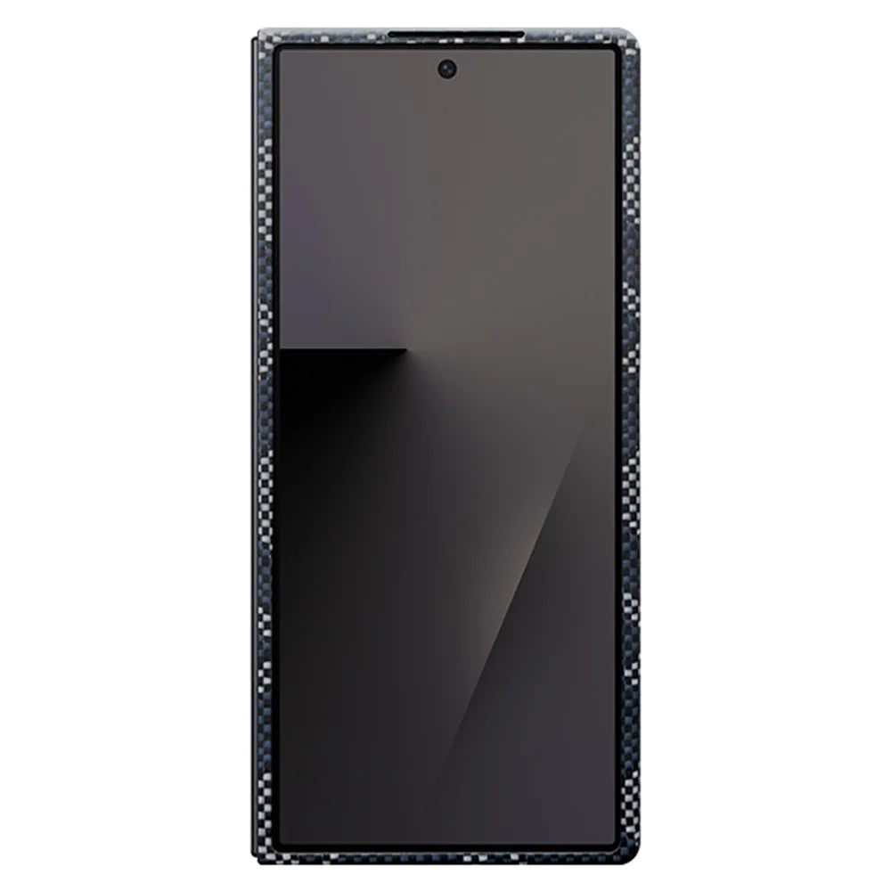 For Samsung Galaxy Z Fold7 5G Magnetic Case Geometric Pattern Aramid Fiber Phone Cover with Metal Lens Frame / Front Frame - Blue - 3