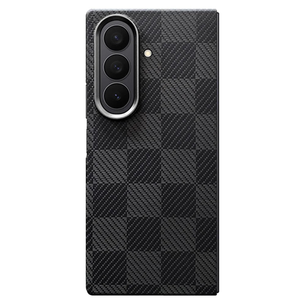 For Samsung Galaxy Z Fold7 5G Case Grid Texture Aramid Fiber Magnetic Phone Cover with Front Frame - 1