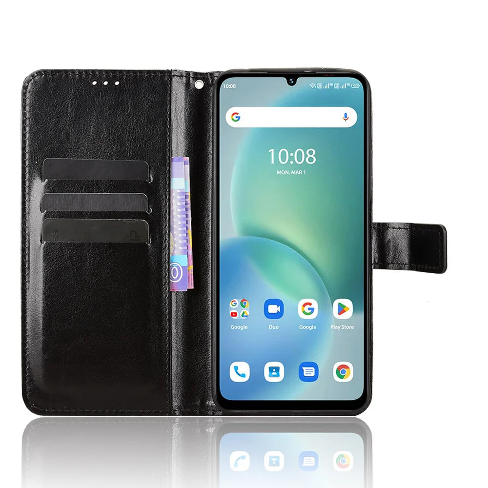 For Umidigi G100x 4G / Umidigi G100x 5G / Umidigi Note 100x 4G / Umidigi Note 100x 5G / Umidigi G9x 4G PU Leather Case with Strap Crazy Horse Texture Phone Wallet Cover - Black - 5