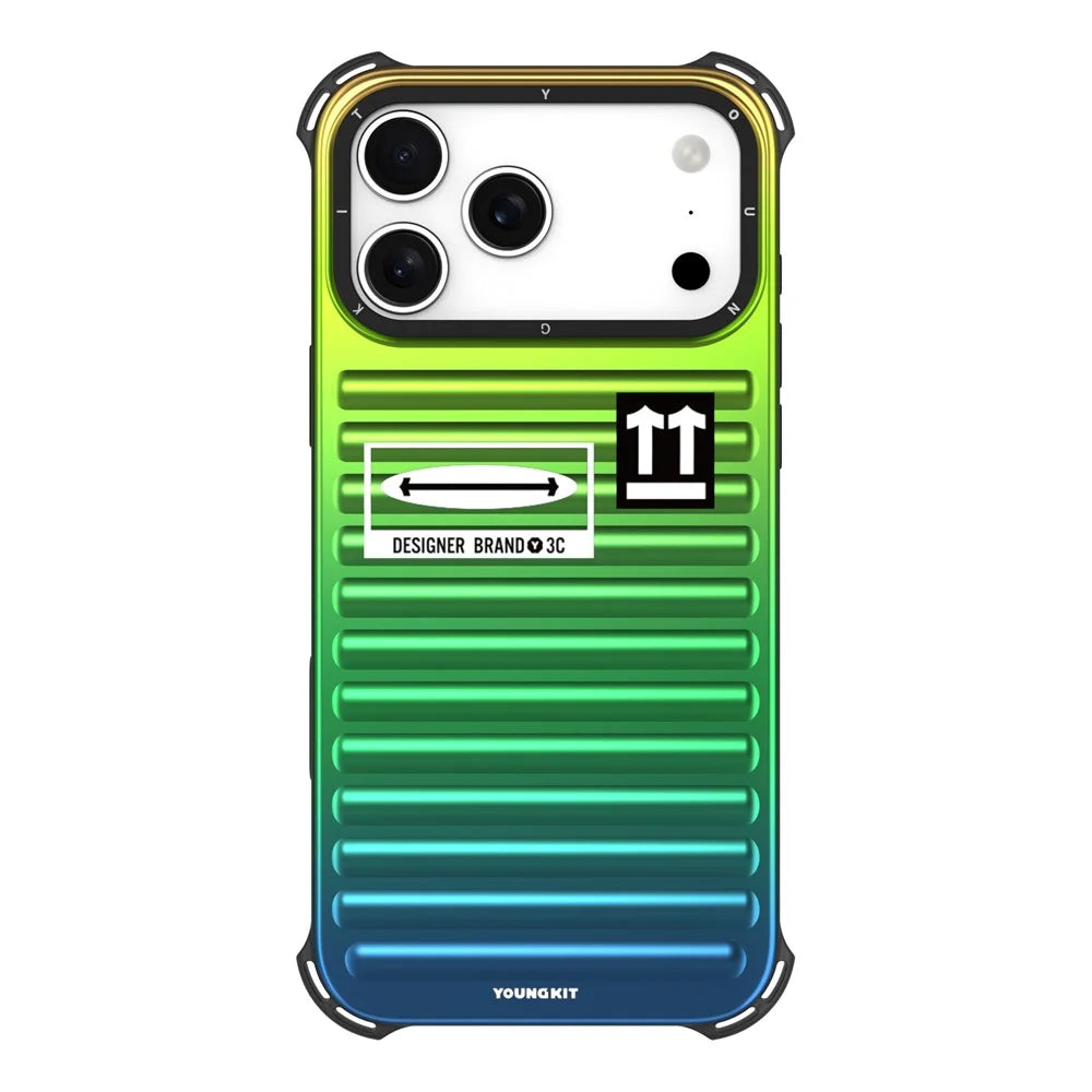 YOUNGKIT For iPhone 17 Pro Case Suitcase Style TPU + Aluminium Alloy Laser Gradient Phone Cover - Orange  /  Green  /  Blue - 2