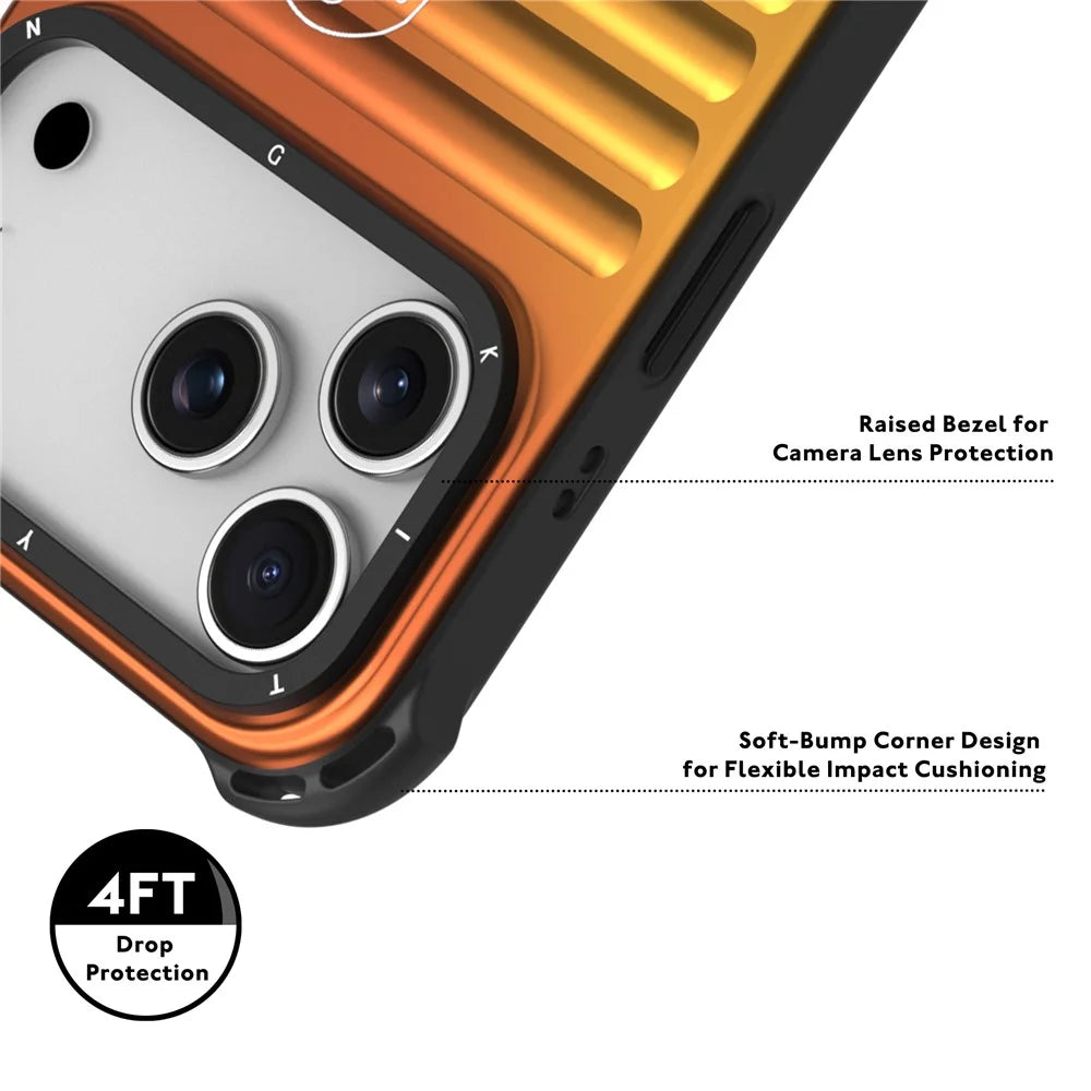 YOUNGKIT For iPhone 17 Pro Case Suitcase Style TPU + Aluminium Alloy Laser Gradient Phone Cover - Orange  /  Green  /  Blue - 6