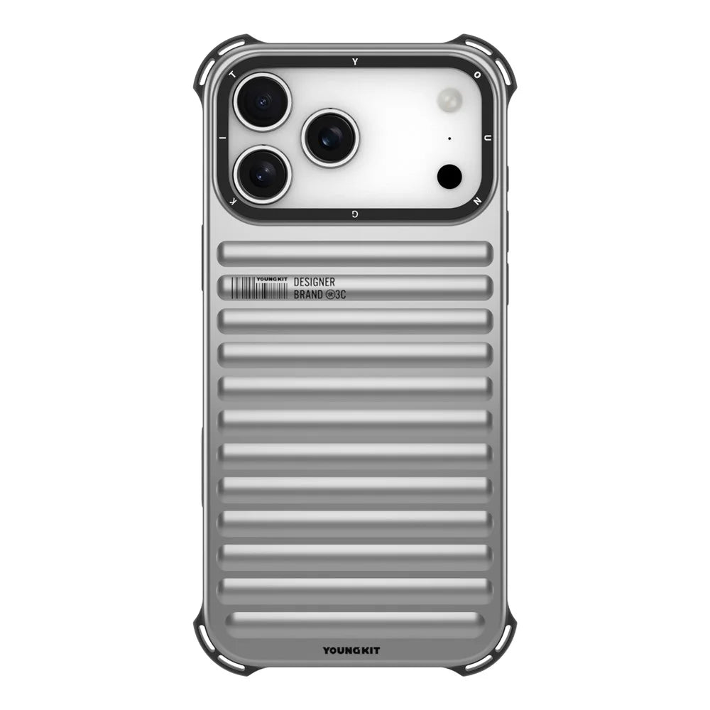 YOUNGKIT For iPhone 17 Pro Case Compatible with MagSafe Suitcase Texture IMD TPU Phone Cover - Silver - 2