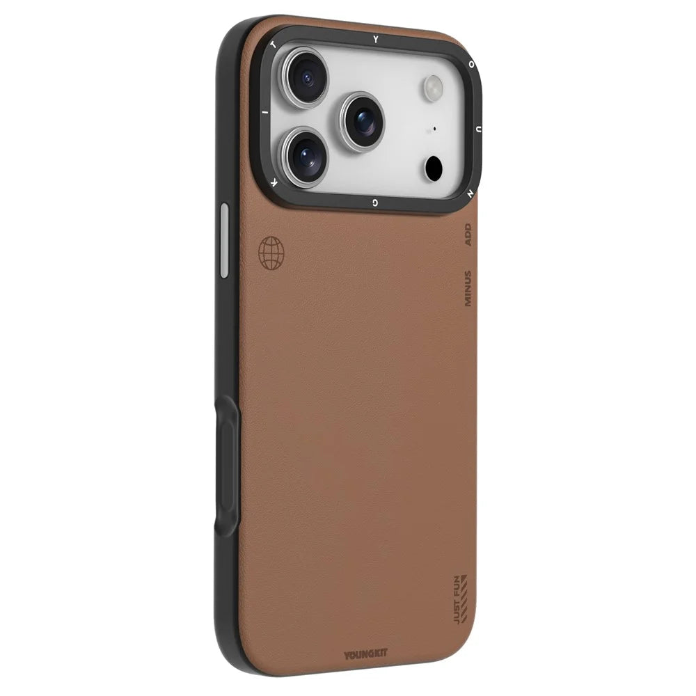 YOUNGKIT For iPhone 17 Pro Max Case Compatible with MagSafe PU Leather + PC Phone Cover - Bronze - 1