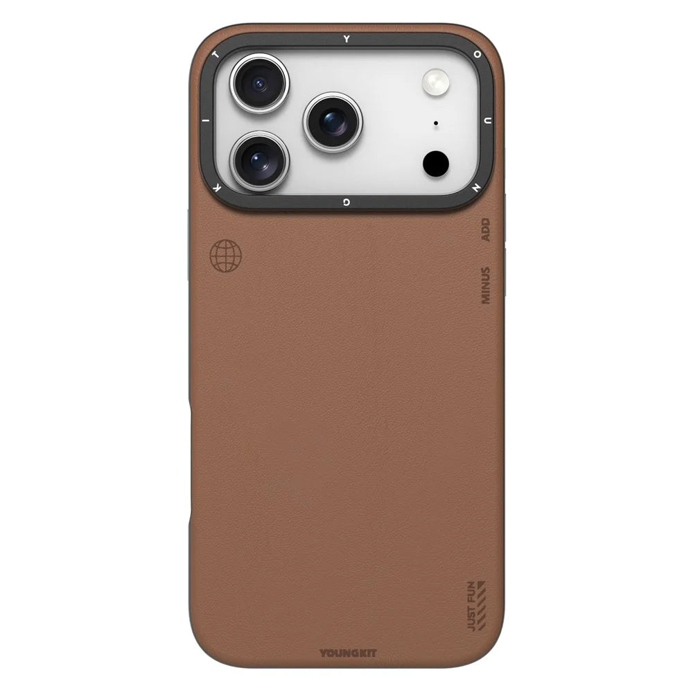 YOUNGKIT For iPhone 17 Pro Case Compatible with MagSafe PU Leather + PC Phone Cover - Bronze - 2