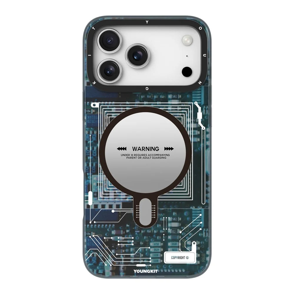 YOUNGKIT Technology Series for iPhone 17 Pro Magnetic Case Hard PC IMD Phone Cover - Ghost Grey - 2