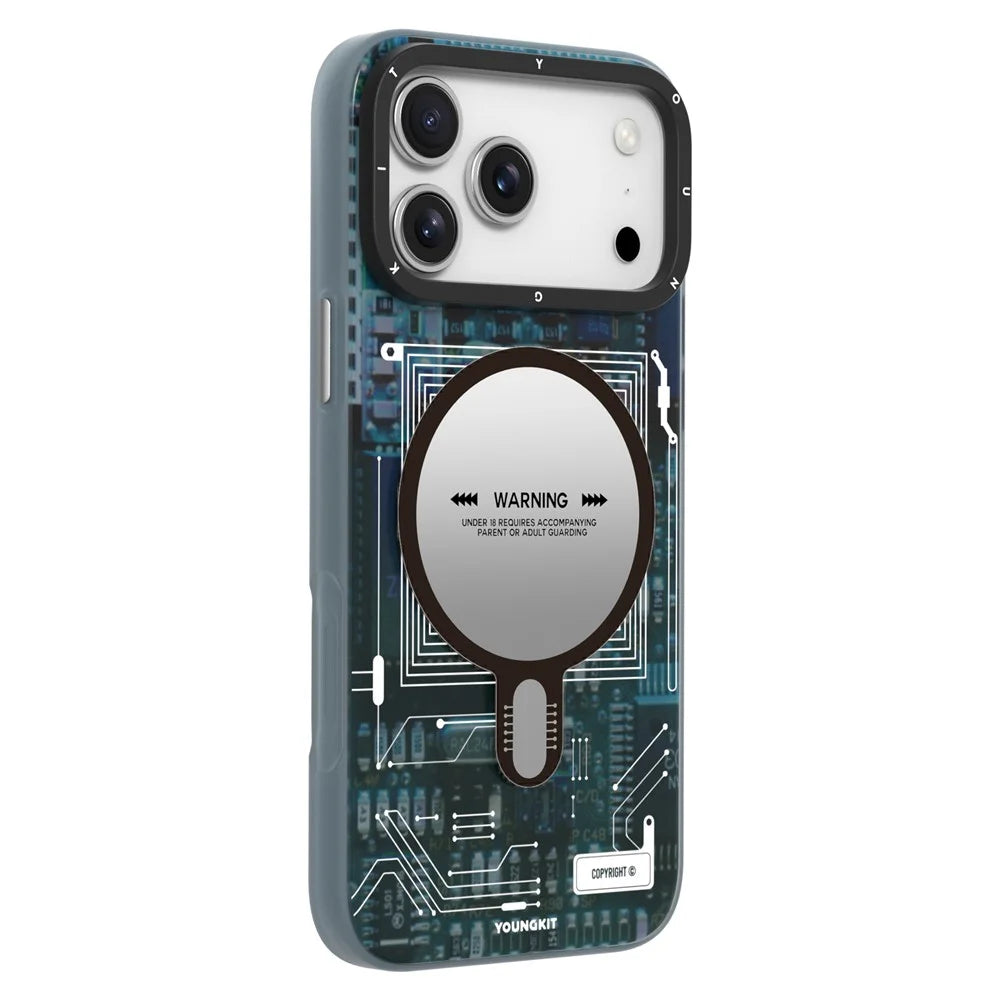 YOUNGKIT Technology Series for iPhone 17 Pro Max Magnetic Case Hard PC IMD Phone Cover - Ghost Grey - 1