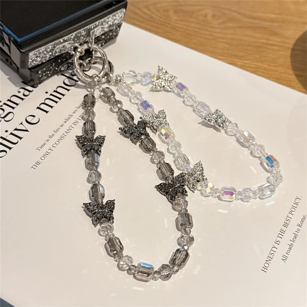 For Samsung Galaxy Z Flip7 5G Case Glitter Rhinestone TPU PC Phone Cover with Butterfly Wrist Strap - Silver - 5
