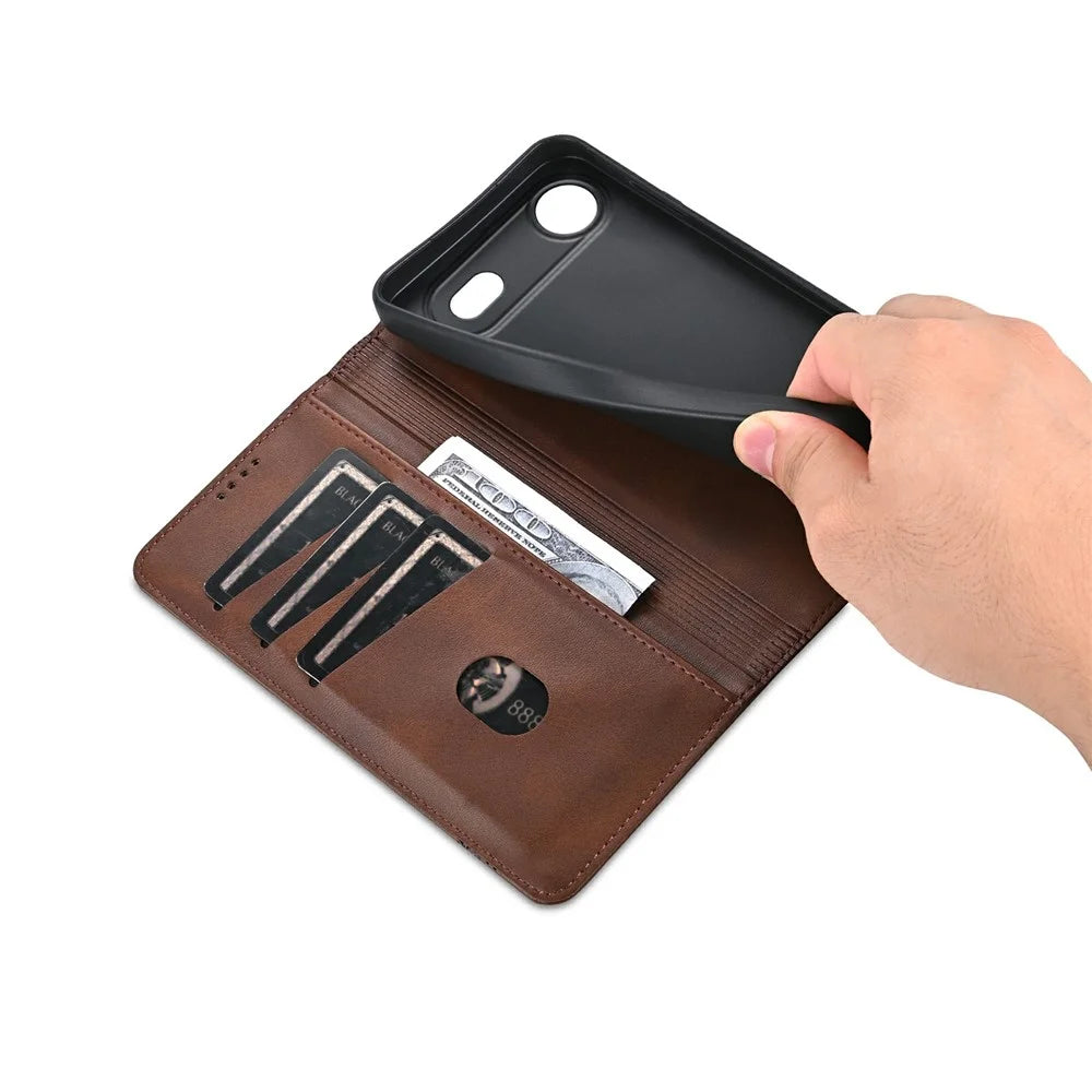 AZNS For iPhone Air Case Cowhide Texture PU Leather Wallet Phone Cover - Coffee - 4