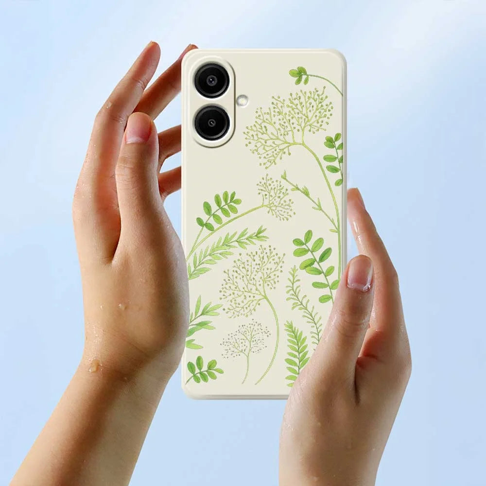 For Samsung Galaxy A08 5G / A08 4G / A07 5G / A07 4G Case Leaves Pattern Printing Straight Edge TPU Phone Back Cover - Beige - 6