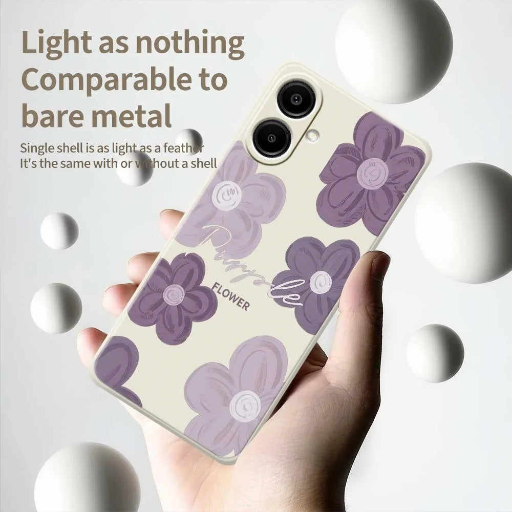 For Samsung Galaxy A08 5G / A08 4G / A07 5G / A07 4G Case Purple Flower Pattern Printing Straight Edge TPU Phone Back Cover - Beige - 4