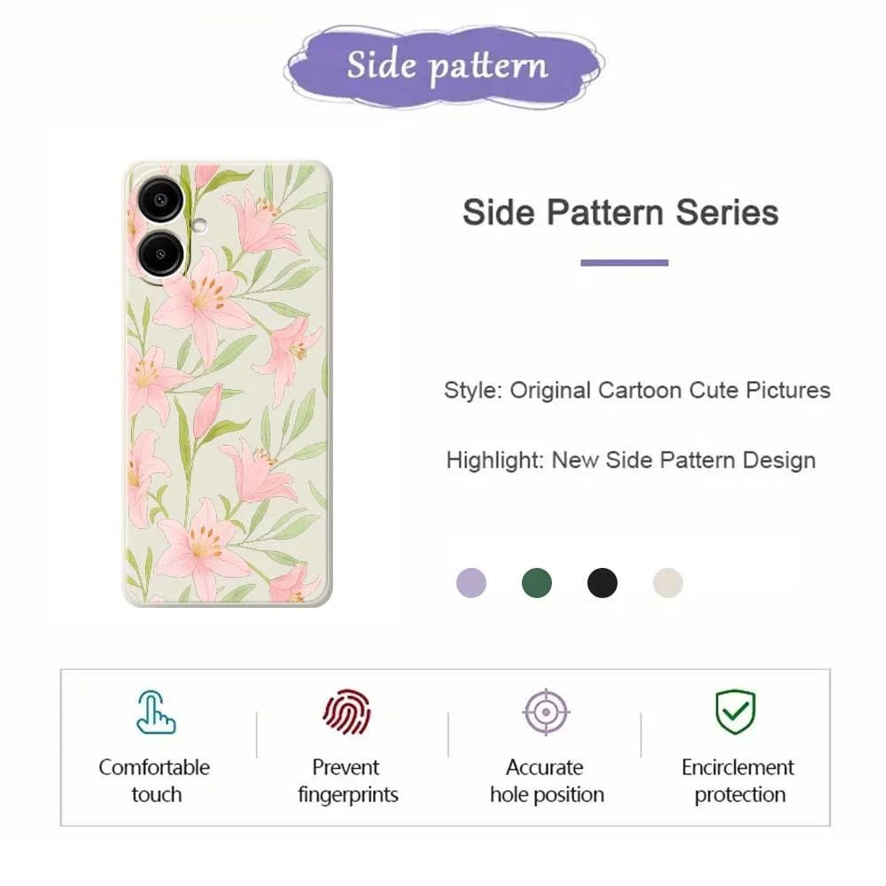 For Samsung Galaxy A08 5G / A08 4G / A07 5G / A07 4G Case Pink Lilies Pattern Printing Straight Edge TPU Phone Back Cover - Beige - 2