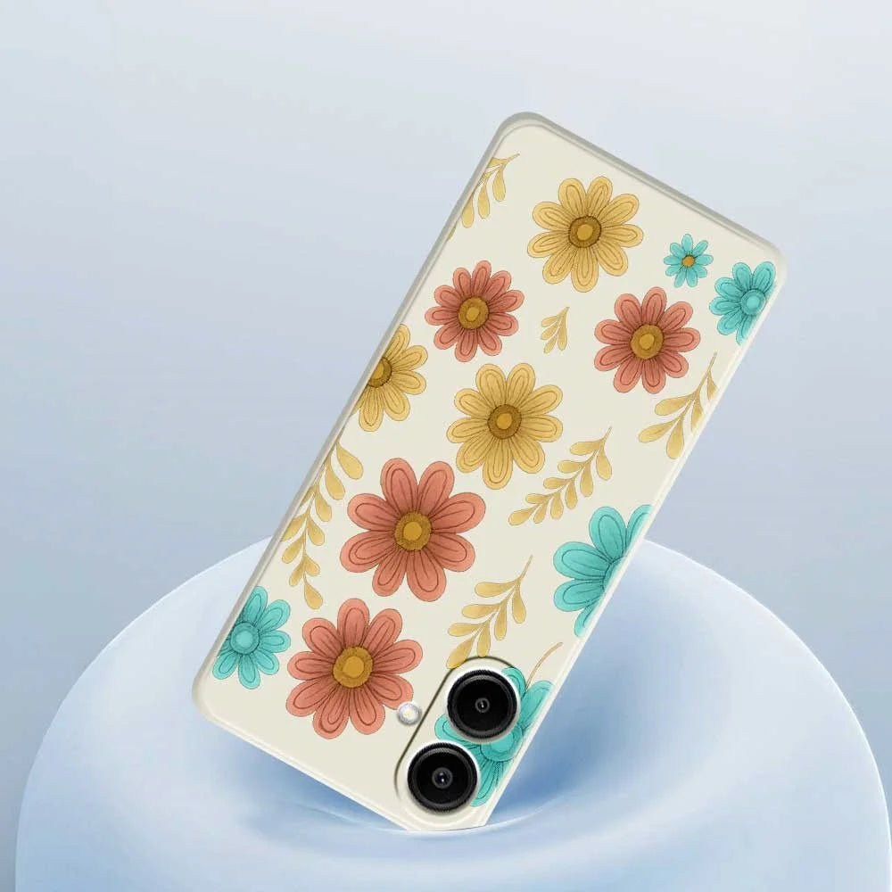 For Samsung Galaxy A08 5G / A08 4G / A07 5G / A07 4G Case Red Yellow Blue Flowers Pattern Printing Straight Edge TPU Phone Back Cover - Beige - 5