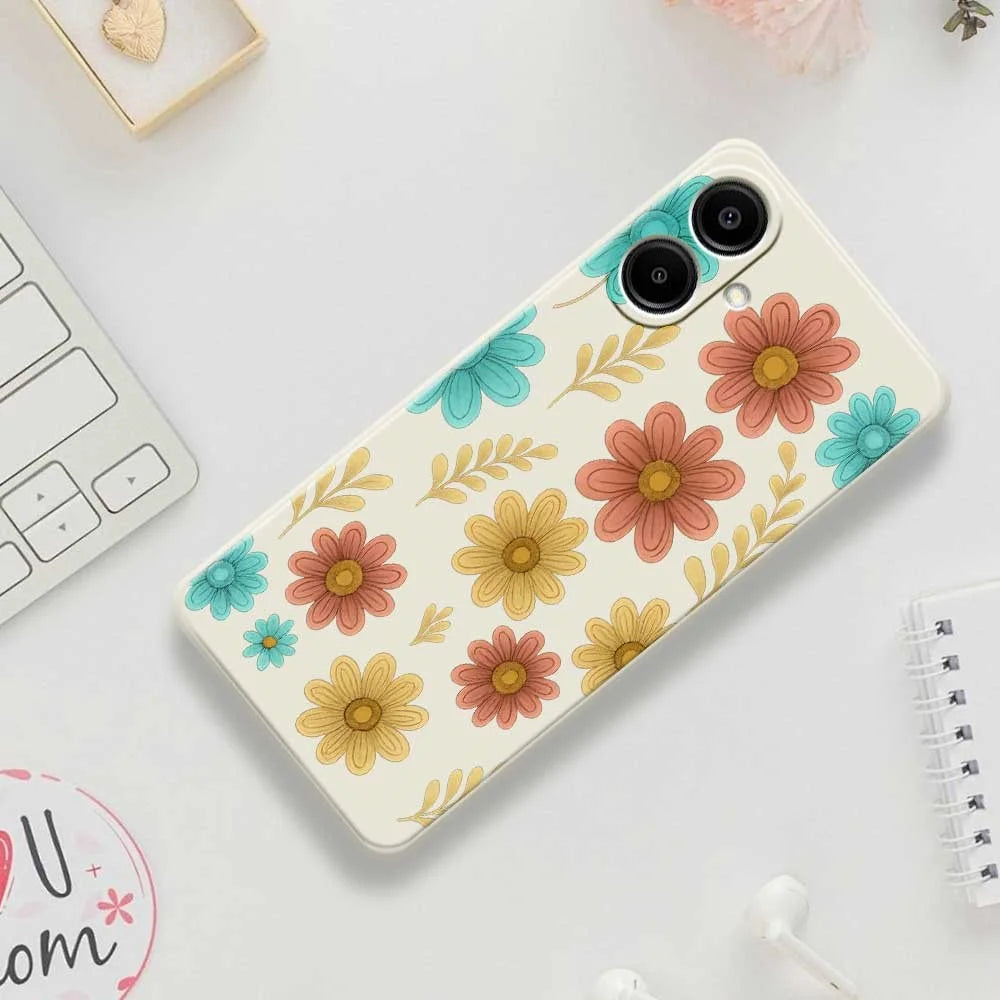 For Samsung Galaxy A08 5G / A08 4G / A07 5G / A07 4G Case Red Yellow Blue Flowers Pattern Printing Straight Edge TPU Phone Back Cover - Beige - 7