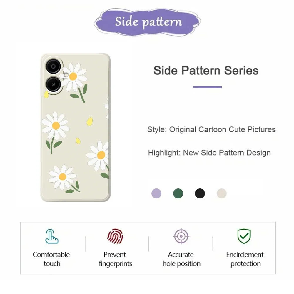 For Samsung Galaxy A08 5G / A08 4G / A07 5G / A07 4G Case Daisy Pattern Printing Straight Edge TPU Phone Back Cover - Beige - 2
