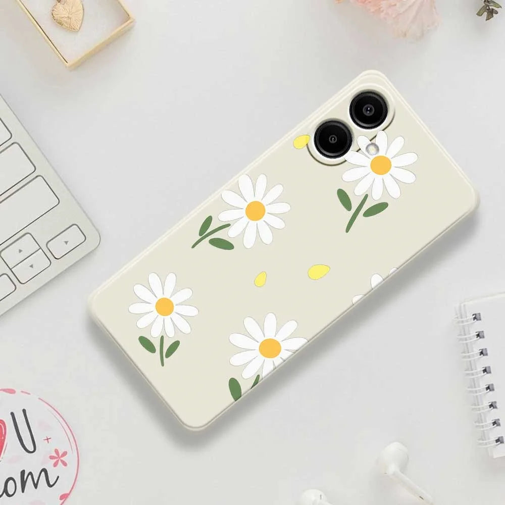 For Samsung Galaxy A08 5G / A08 4G / A07 5G / A07 4G Case Daisy Pattern Printing Straight Edge TPU Phone Back Cover - Beige - 7