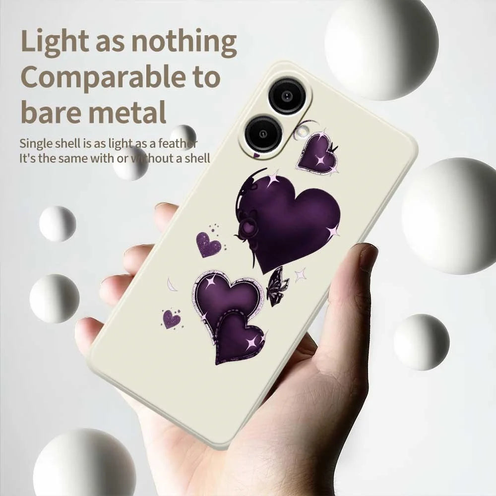 For Samsung Galaxy A08 5G / A08 4G / A07 5G / A07 4G Case Purple Love Pattern Printing Straight Edge TPU Phone Back Cover - Beige - 4
