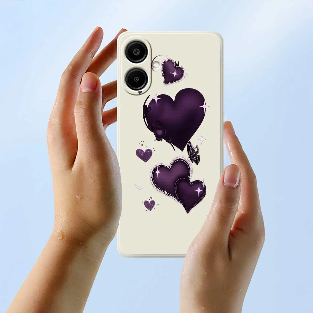 For Samsung Galaxy A08 5G / A08 4G / A07 5G / A07 4G Case Purple Love Pattern Printing Straight Edge TPU Phone Back Cover - Beige - 6