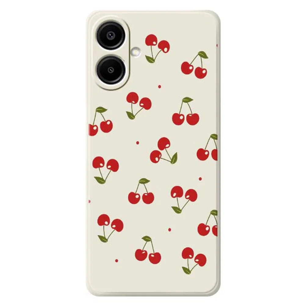 For Samsung Galaxy A08 5G / A08 4G / A07 5G / A07 4G Case Cherry Pattern Printing Straight Edge TPU Phone Back Cover - Beige - 1