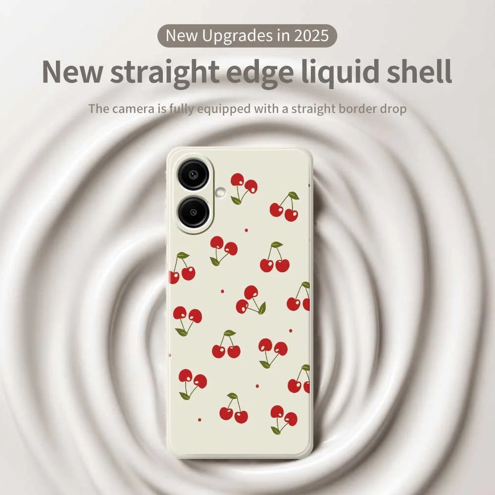 For Samsung Galaxy A08 5G / A08 4G / A07 5G / A07 4G Case Cherry Pattern Printing Straight Edge TPU Phone Back Cover - Beige - 3