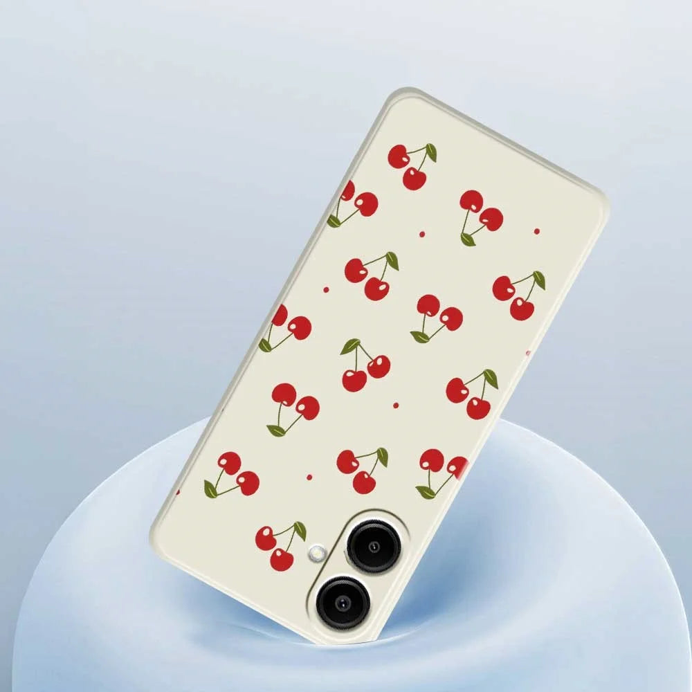 For Samsung Galaxy A08 5G / A08 4G / A07 5G / A07 4G Case Cherry Pattern Printing Straight Edge TPU Phone Back Cover - Beige - 5